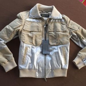 Donald J Pliner Silver Leather Khaki Jacket XS NWT